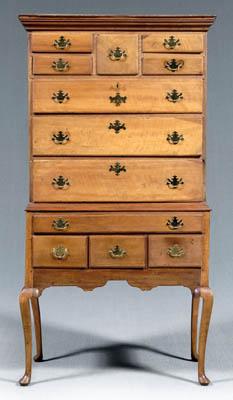 Appraisal: Connecticut Queen Anne high chest of drawers upper case with