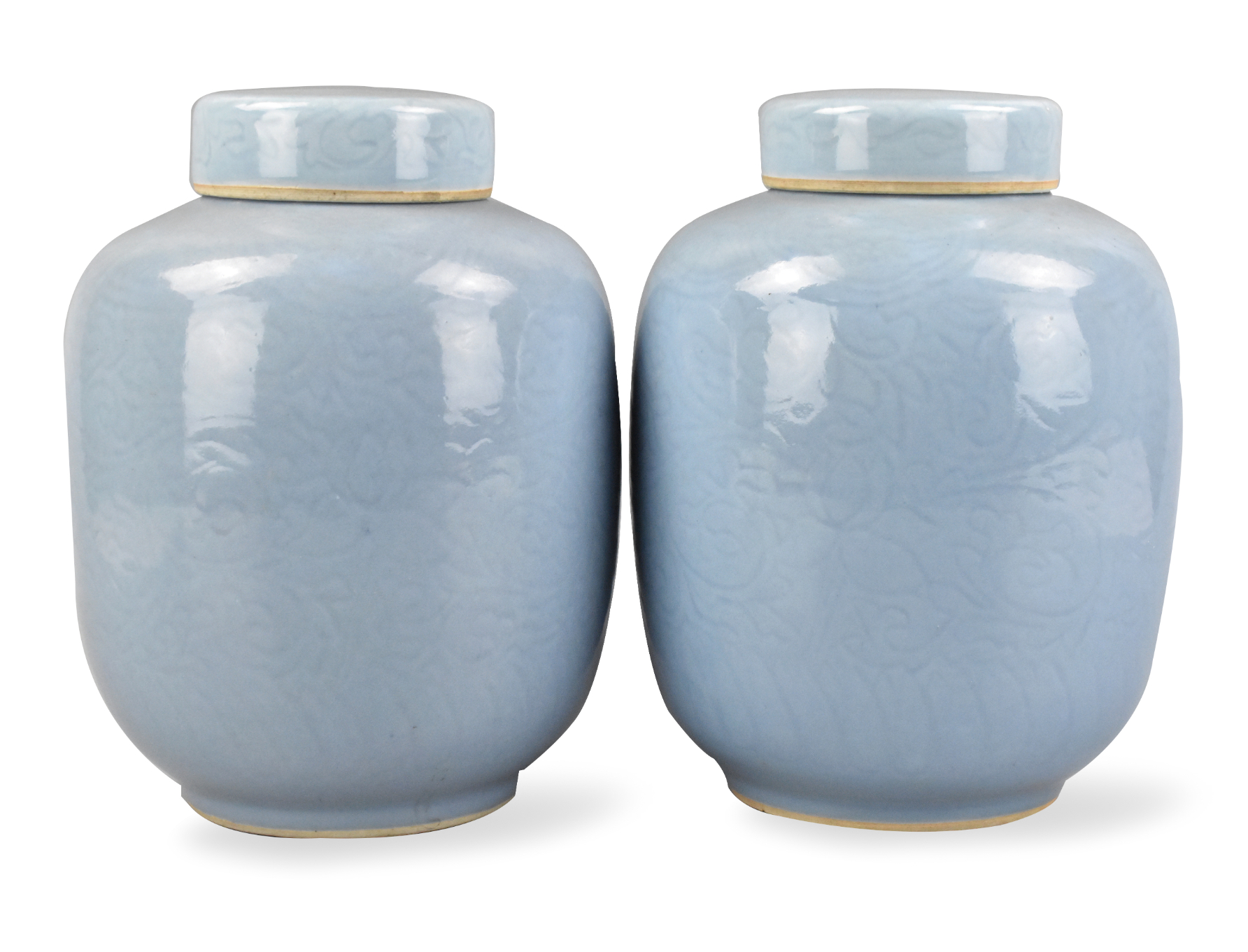 Appraisal: A pair of Chinese aqua blue glazed covered jars dating