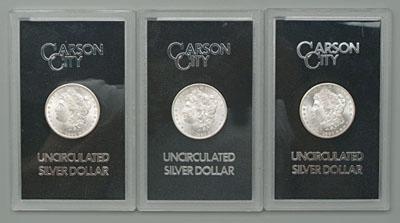 Appraisal: Three BU Carson City silver dollars each MS- in original