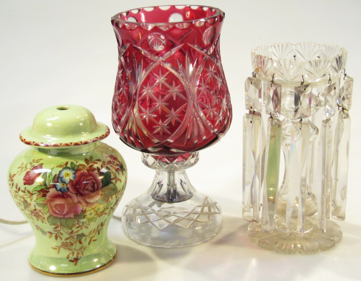 Appraisal: An early thC plain glass lustre with plain glass droppers