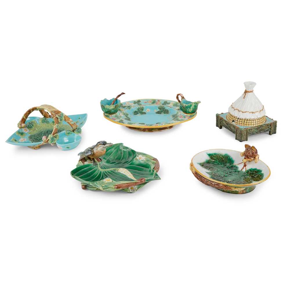 Appraisal: GROUP OF FIVE VICTORIAN MAJOLICA SERVING PIECES BY GEORGE JONES