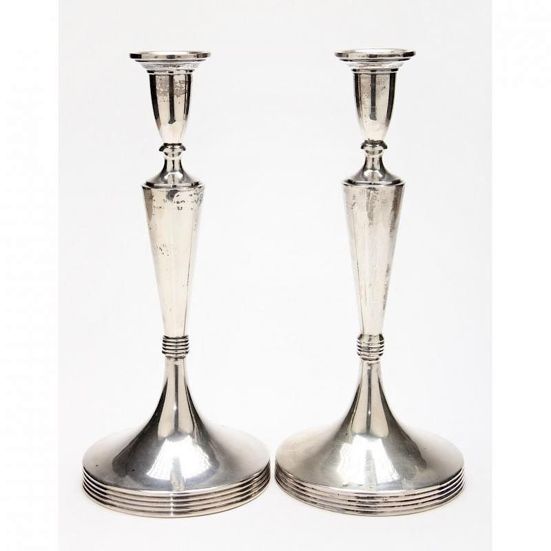 Appraisal: Pair of Antique Austrian Silver Candlesticks tall baluster form with