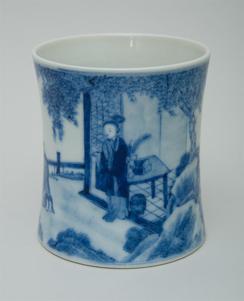 Appraisal: CHINESE BLUE AND WHITE PORCELAIN BEAKER-FORM JAR With six-character K'ang-hsi