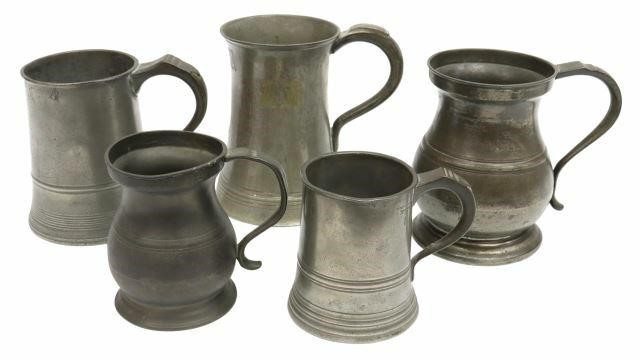 Appraisal: lot of Pewter mugs and measures th c including Yates