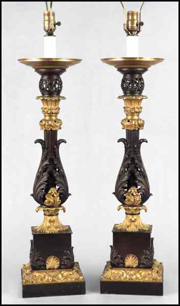 Appraisal: PAIR OF GILT BRONZE AND PATINATED METAL TABLE LAMPS Height