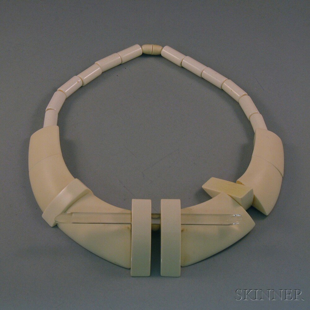 Appraisal: Guillemette L'Hoir Art Deco-style Ivory Plastic and Lucite Necklace Paris