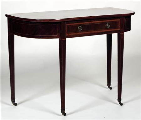 Appraisal: A George III mahogany demi-lune table the boxwood strung top