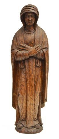 Appraisal: Continental carved oak religious figure Madonna th c well-draped robes