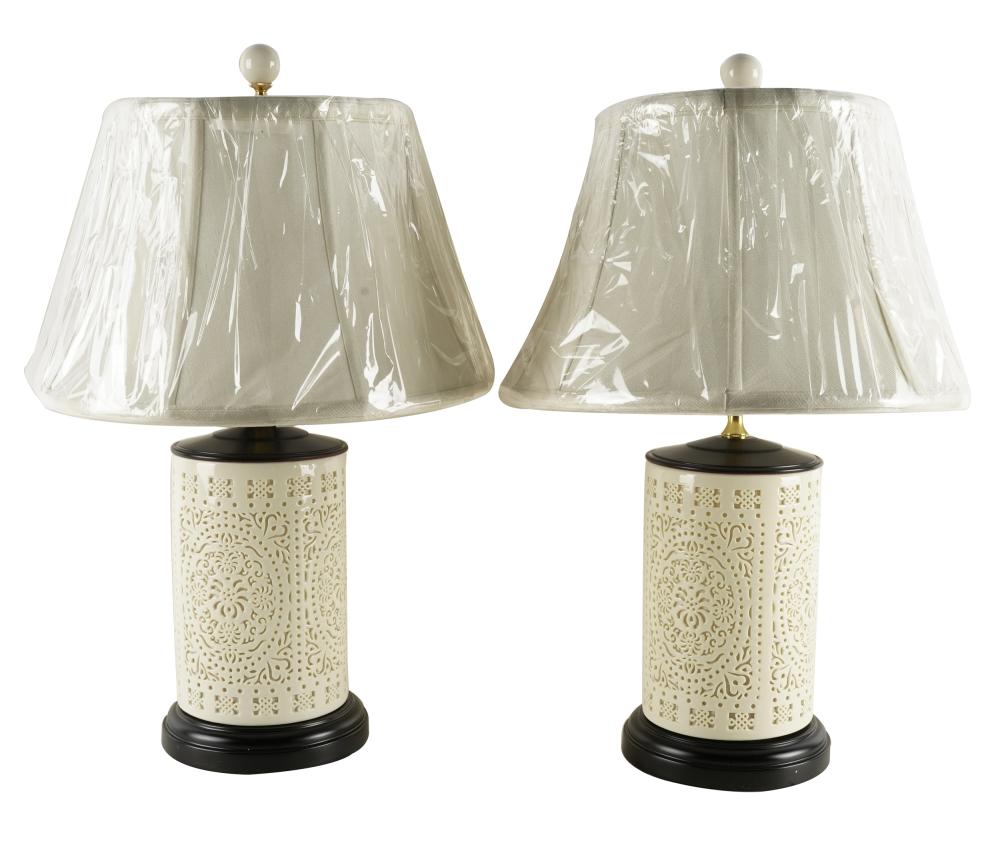 Appraisal: PAIR OF CHINESE CERAMIC TABLE LAMPSthe shades with East Enterprises