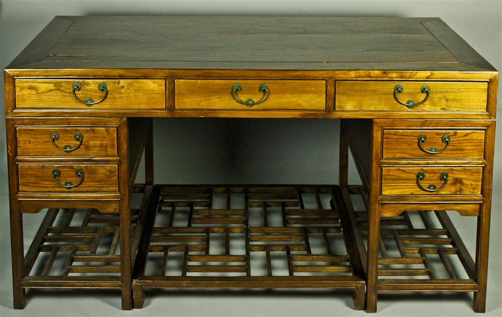 Appraisal: CHINESE PARTNERS PEDESTAL DESK WITH FOOTREST EARLY TH C having