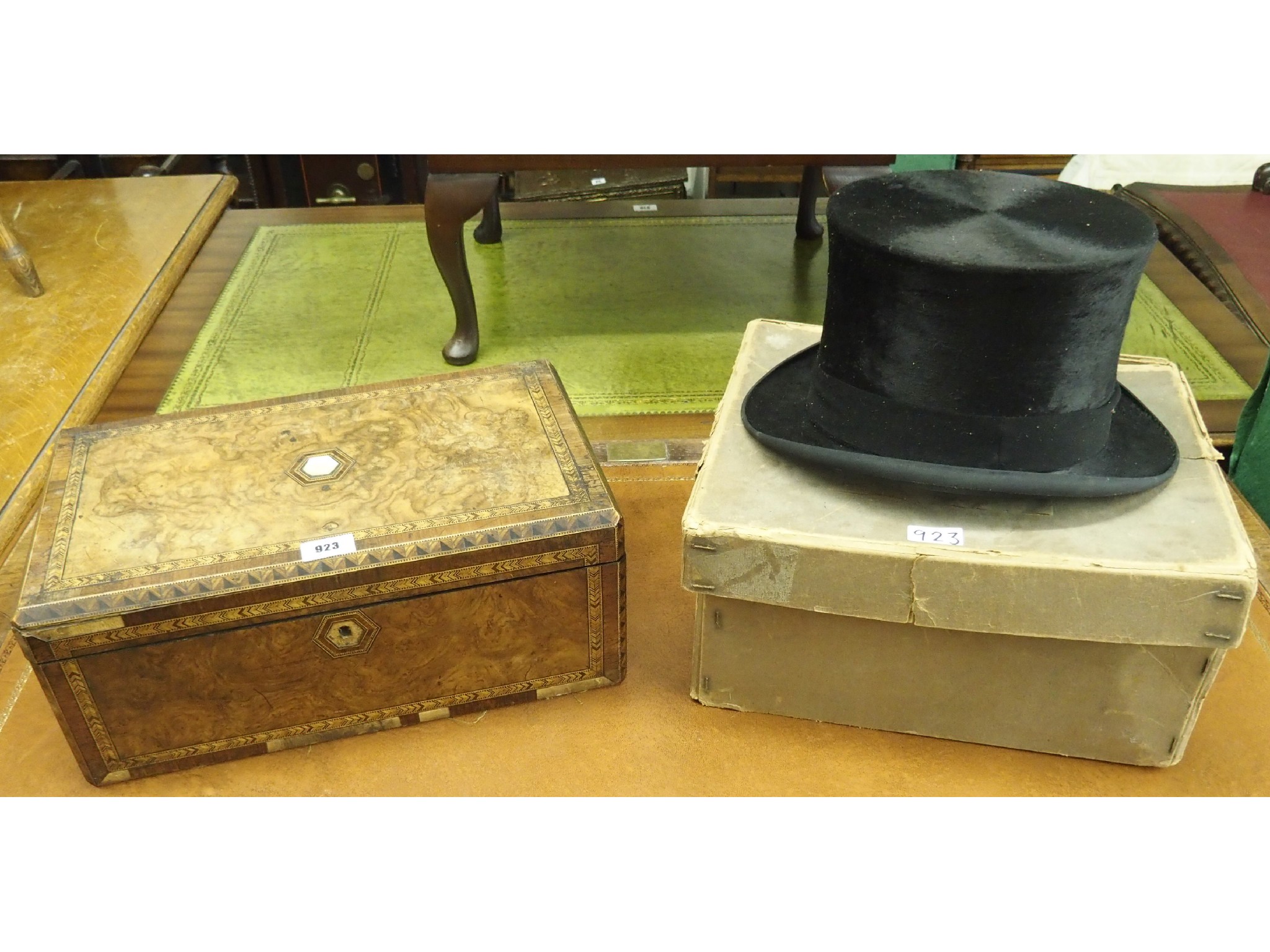 Appraisal: A top hat by Anderson Bros and an inlaid writing