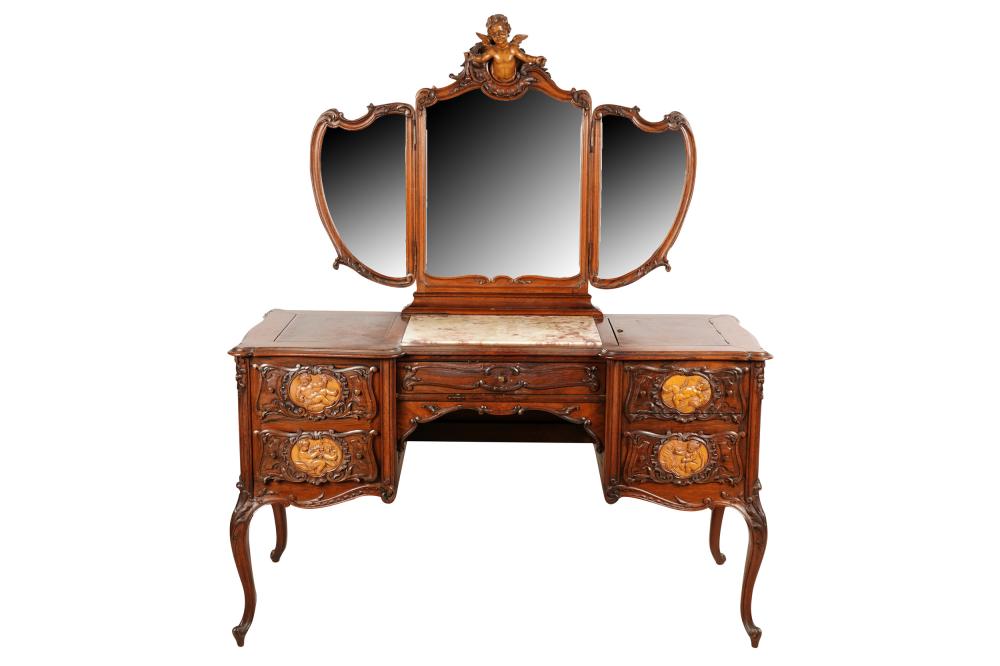 Appraisal: ITALIAN ROCOCO STYLE VANITY TABLEwith cherub carvings to the mirror