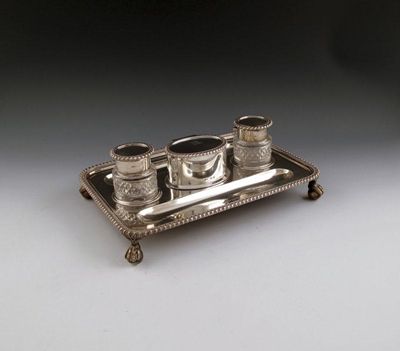 Appraisal: A silver inkstand by J Grinsell and Sons Birmingham rectangular