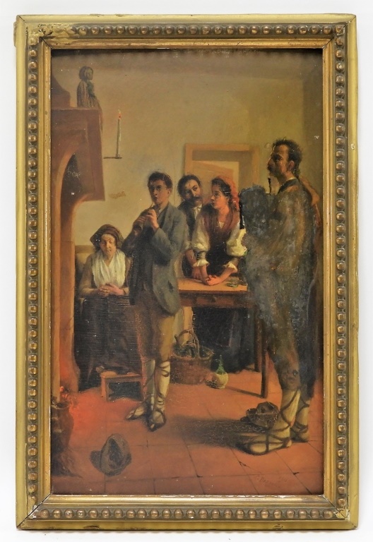 Appraisal: ITALIAN INTERIOR FIREPLACE FAMILY GENRE PAINTING Italy th CenturyDepicting a