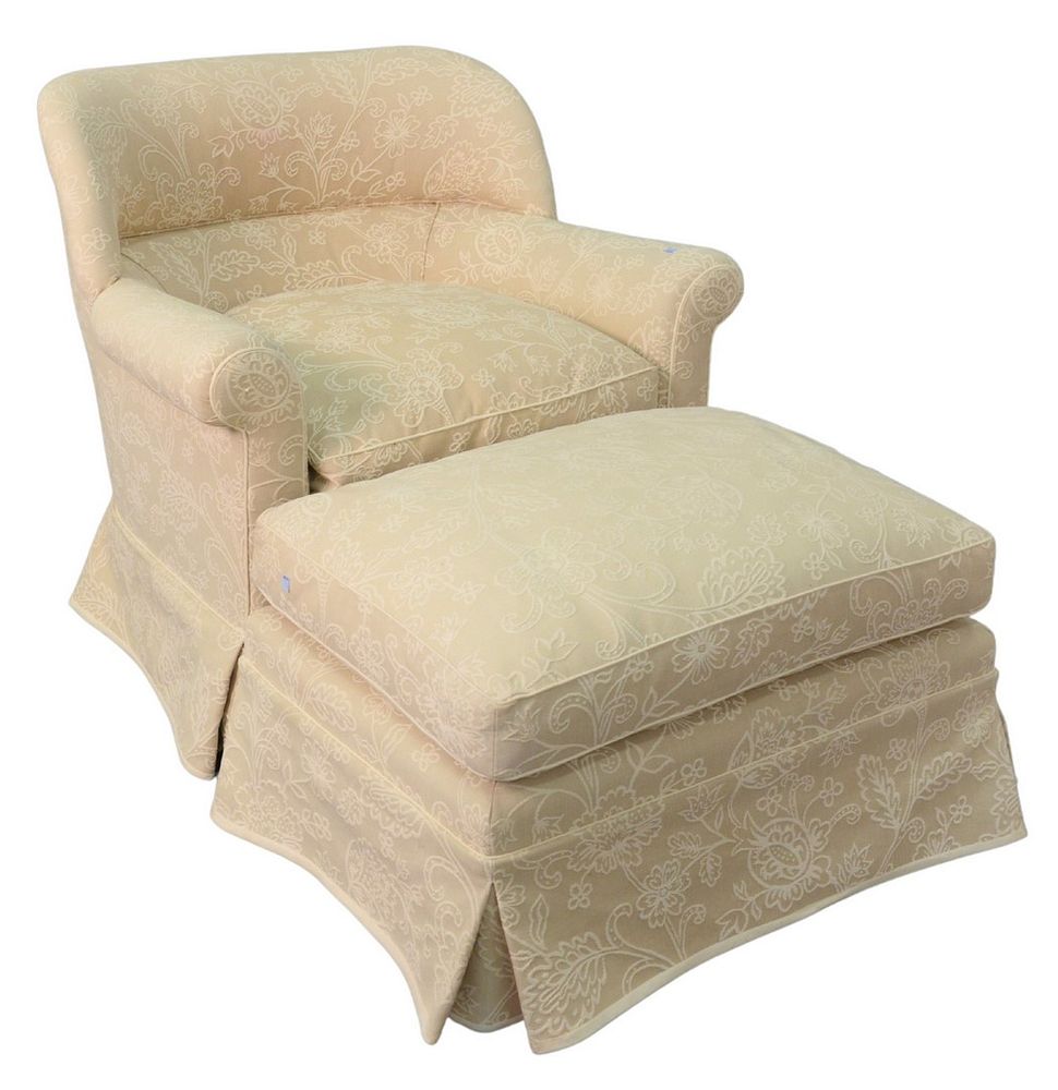 Appraisal: Custom Upholstered Chair and Ottoman down cushion slight sun fading