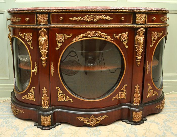 Appraisal: ITALIAN SERPENTINE SHAPED CREDENZA WITH ROUGE MARBLE TOP AND HEAVILY