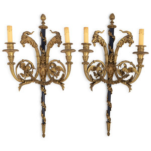 Appraisal: A Pair of French Gilt Bronze Two-Light Sconces Early th