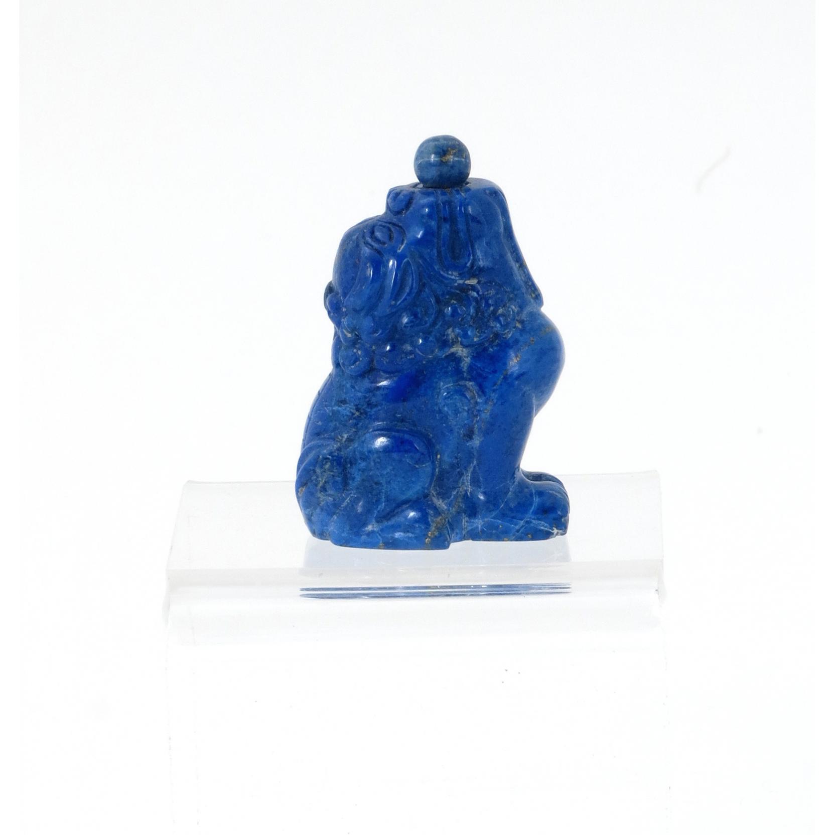 Appraisal: Carved Lapis Foo Dog Snuff Bottle th century silver hand