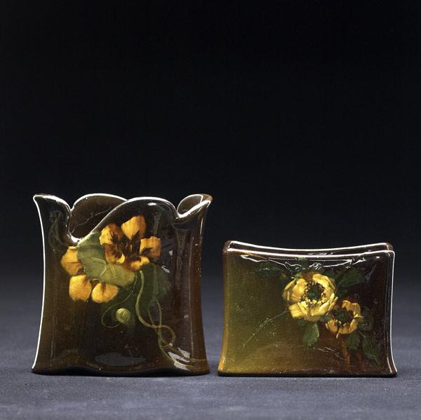 Appraisal: ROSEVILLE Rozane pillow vase by Walter Myers several touched-up flakes