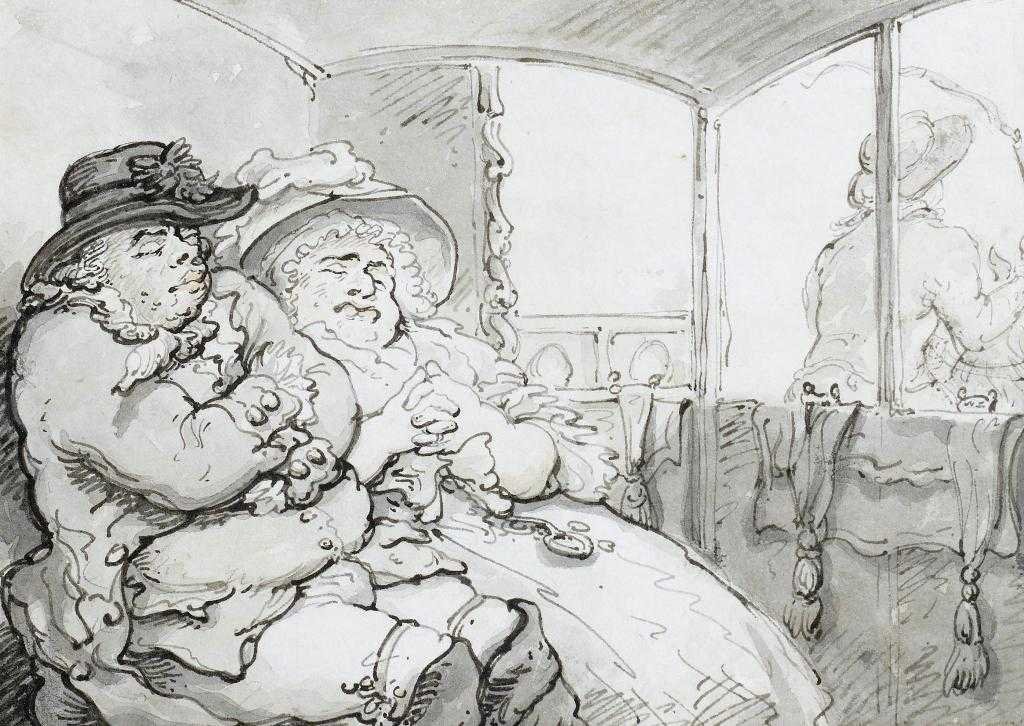 Appraisal: THOMAS ROWLANDSON - ASLEEP IN THE CARRIAGE pen ink and