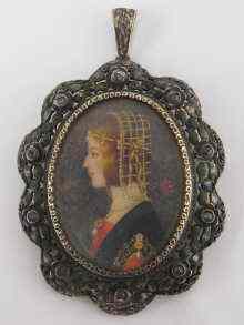 Appraisal: A hand painted miniature of a lady in Pre-Raphaelite dress