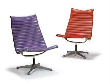 Appraisal: Two aluminum swivel base lounge chairs charles and ray Eames