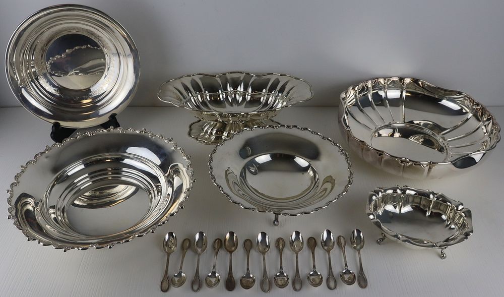 Appraisal: SILVER Continental Silver Hollow Ware Grouping Includes an Italian silver