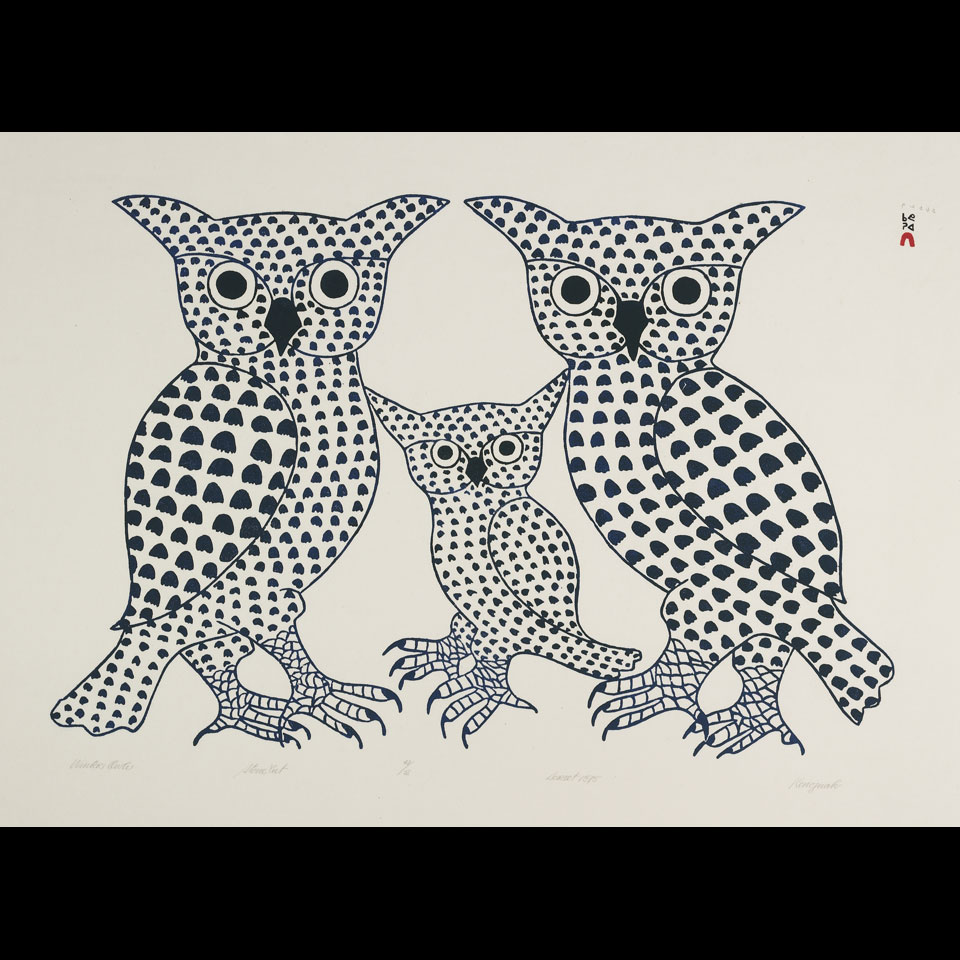 Appraisal: KENOJUAK ASHEVAK - E - Cape Dorset WINTER OWLS stonecut