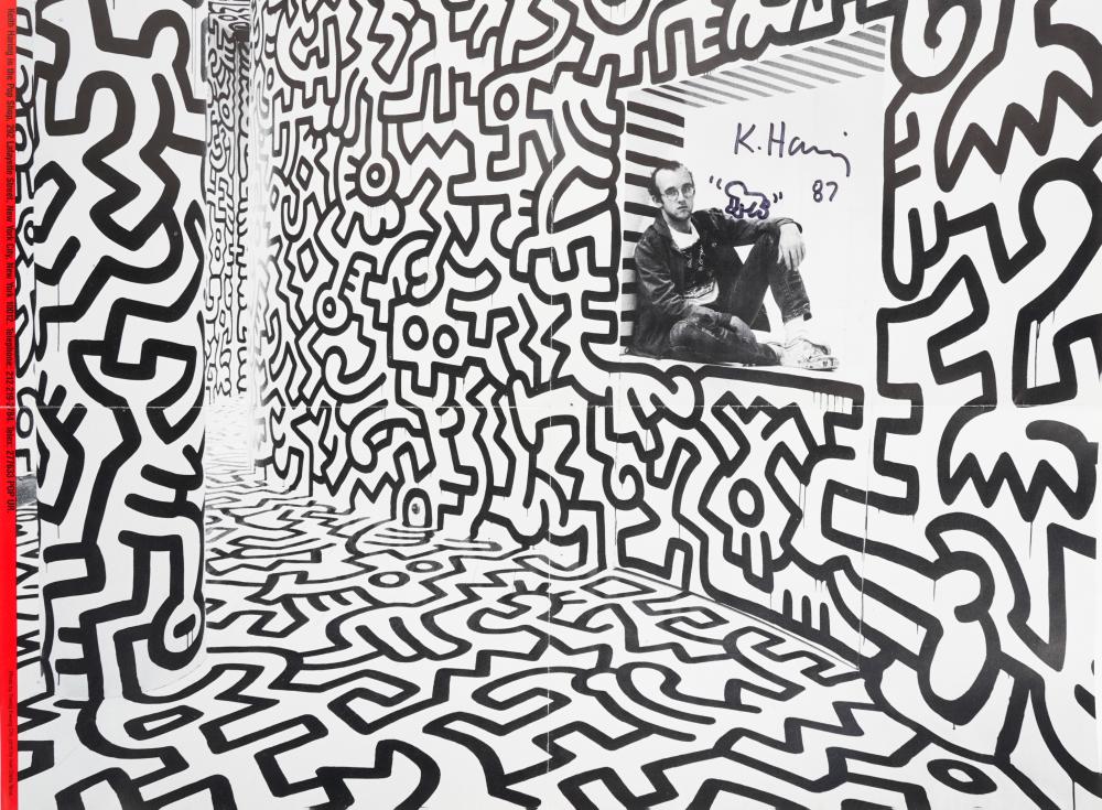 Appraisal: KEITH HARING AMERICAN - POP SHOP double-sided mailer poster unframef