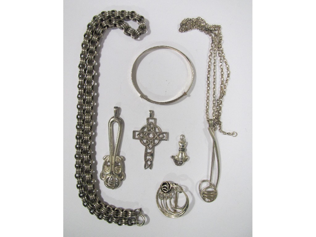 Appraisal: Lot of silver pieces to include neckchain Mackintosh pendants baby