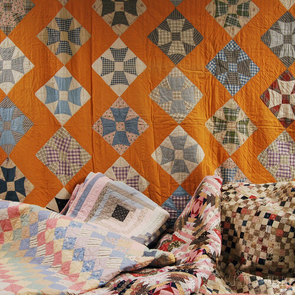 Appraisal: Five Pieced Cotton Patchwork Quilts a Trip Around the World