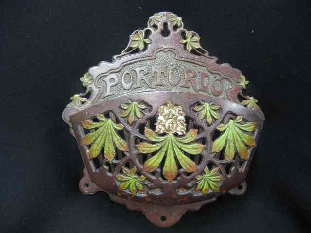 Appraisal: Antique Wall Mount Letter Holder ''Portorlo'' handpainted leaf floral on