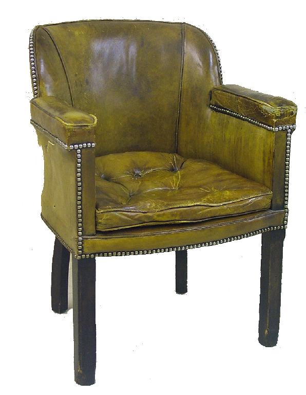 Appraisal: Green leather upholstered tub armchair with stud decoration and button