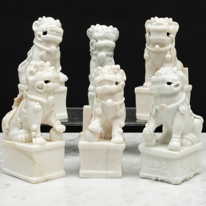 Appraisal: Group of Six Blanc de Chine Porcelain Buddhistic Lion Joss