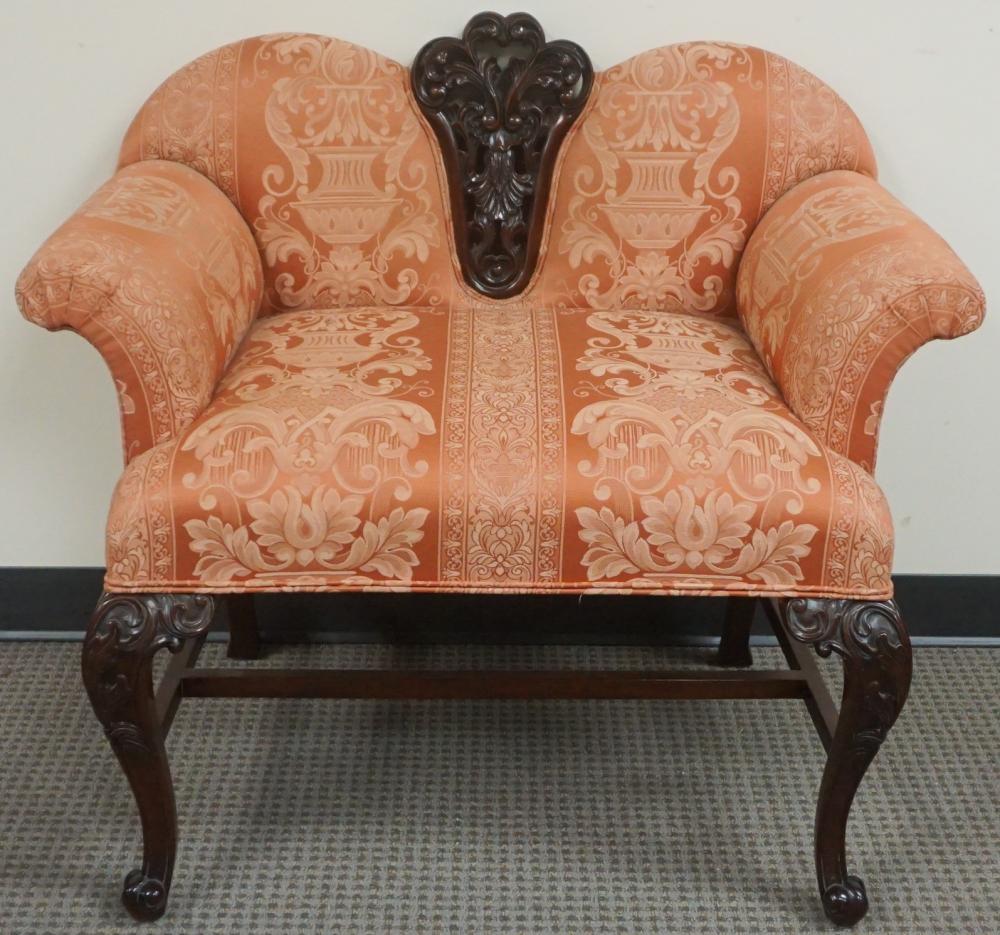 Appraisal: Georgian Style Carved Mahogany and Rose Upholstered Bench W in