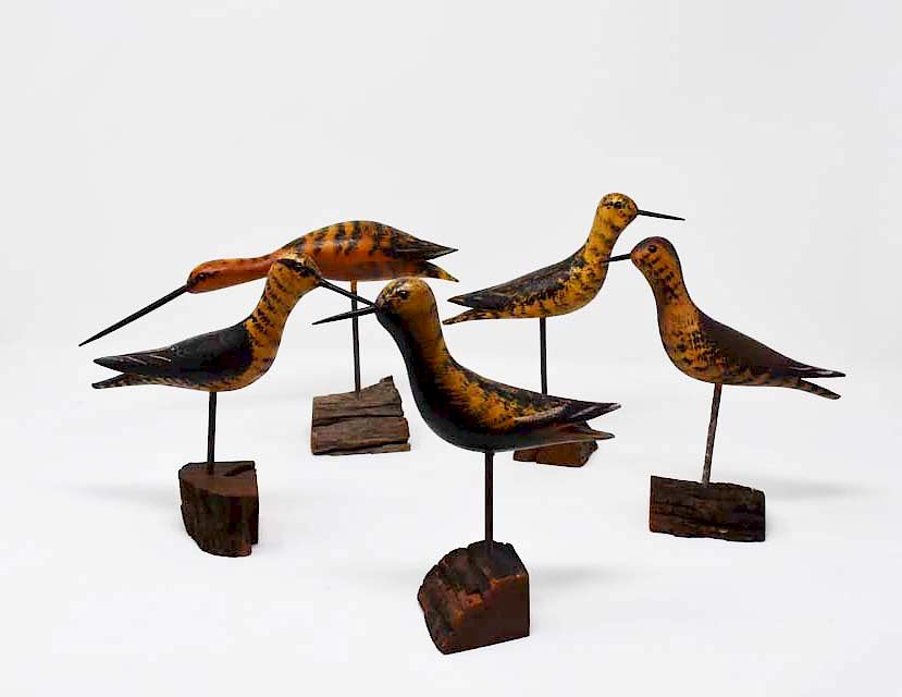 Appraisal: carved wooden shore birds carved wooden shore birds signed Jim