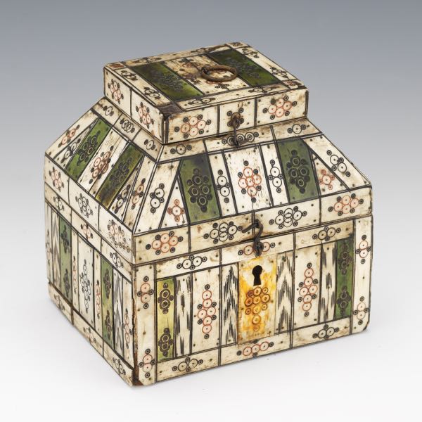 Appraisal: RUSSIAN ETCHED AND PAINTED BONE CLAD BOX x x Rectangular