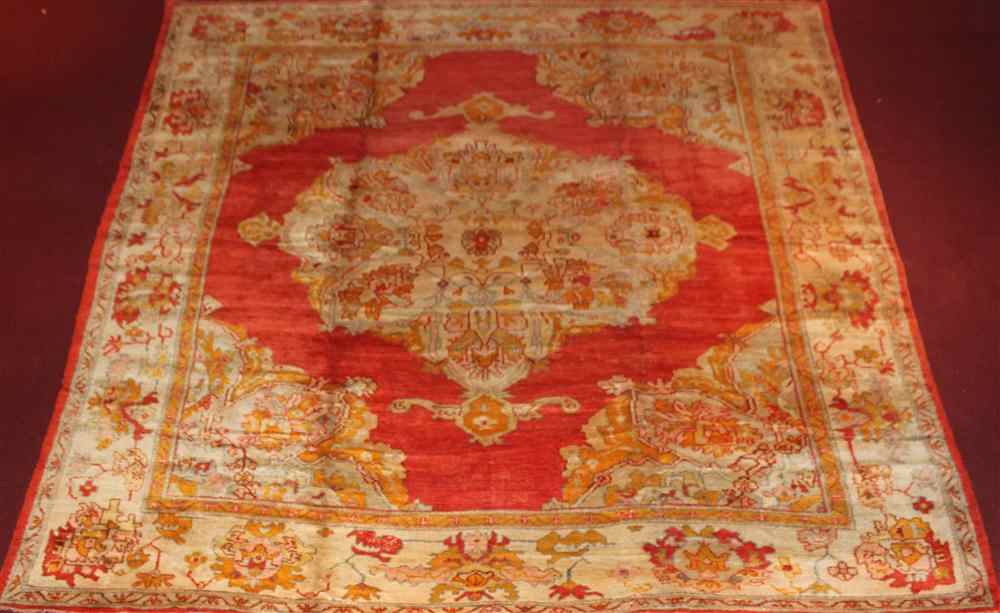 Appraisal: ANTIQUE TURKISH OUSHAK WOOL RUG Provenance From a Palm Beach