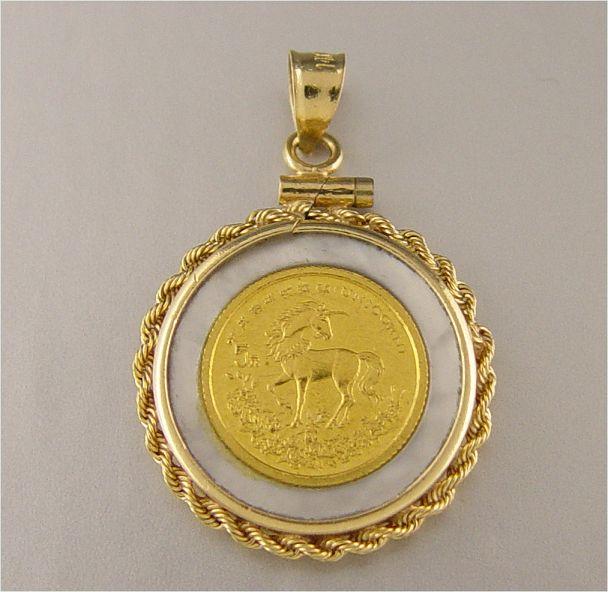 Appraisal: K COIN FRAME YUAN UNICORN COIN K yellow gold rope