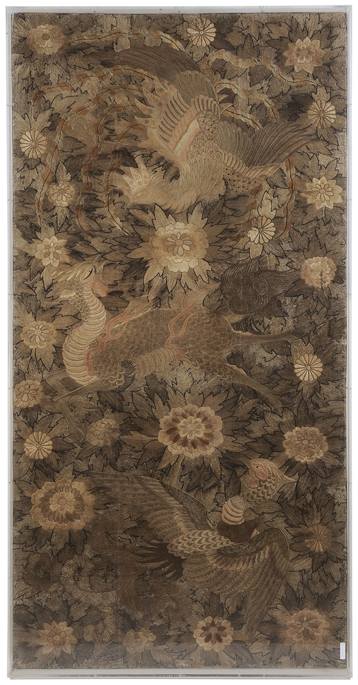 Appraisal: Japanese Embroidered Panel early th century professional workmanship cotton ground