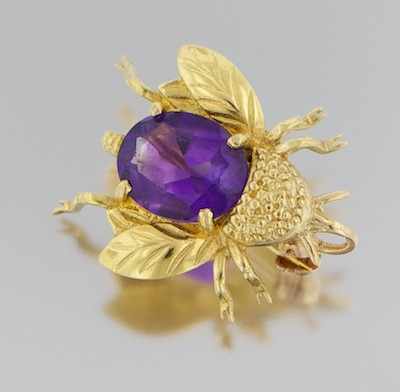 Appraisal: An Amethyst and Gold Bee Pin k yellow gold bee