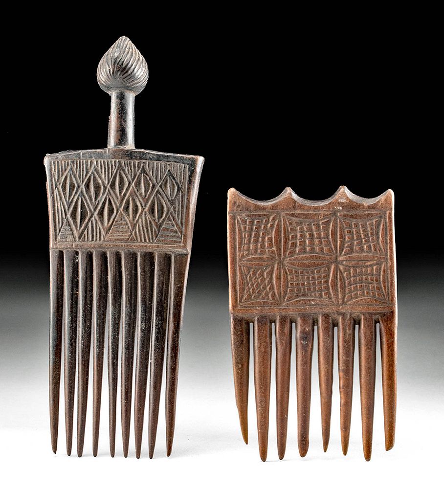 Appraisal: Two th C African Chokwe Wood Combs Central Africa Angola