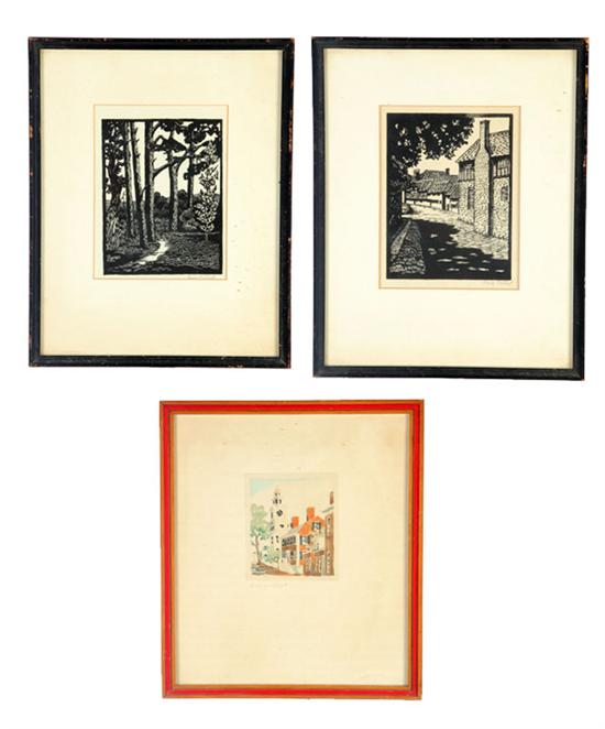 Appraisal: THREE PRINTS Works on paper including two woodblock landscapes signed