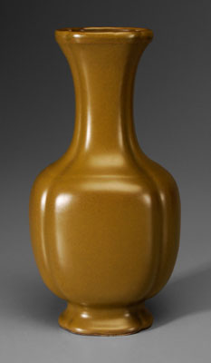 Appraisal: Teadust-Glazed Porcelain Vase Chinese th century even olive-green glaze lobed