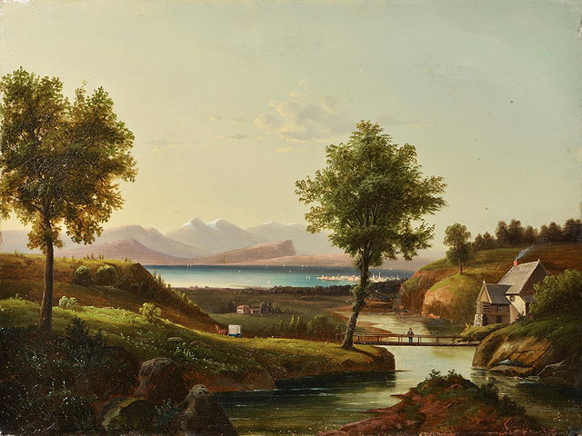 Appraisal: TH CENTURY CONTINENTAL SCHOOLRiver landscape with figure on a bridge