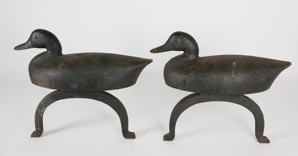 Appraisal: Pair of Vintage Cast Iron Swimming Duck Andirons Pair of