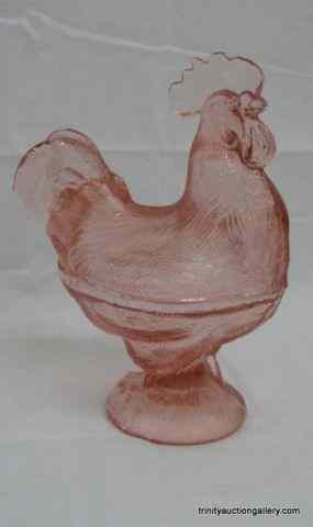 Appraisal: Pink Glass Rooster Candy DishThis is a nice pink glass