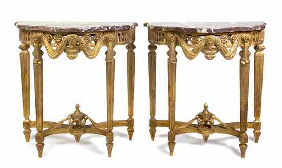 Appraisal: A Pair of Louis XVI Style Gilt Console Tables having