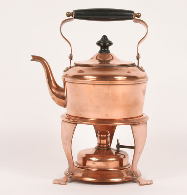 Appraisal: Joseph Heinrich copper kettle and stand wood handle and lift