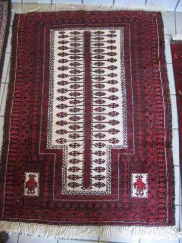 Appraisal: Turkman Handmade Prayer Rug geometric design on ivory field deep